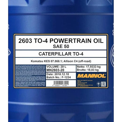MANNOL TO-4 Powertrain Oil SAE 50 2603 Back